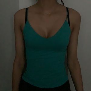 Deep V teal tank top